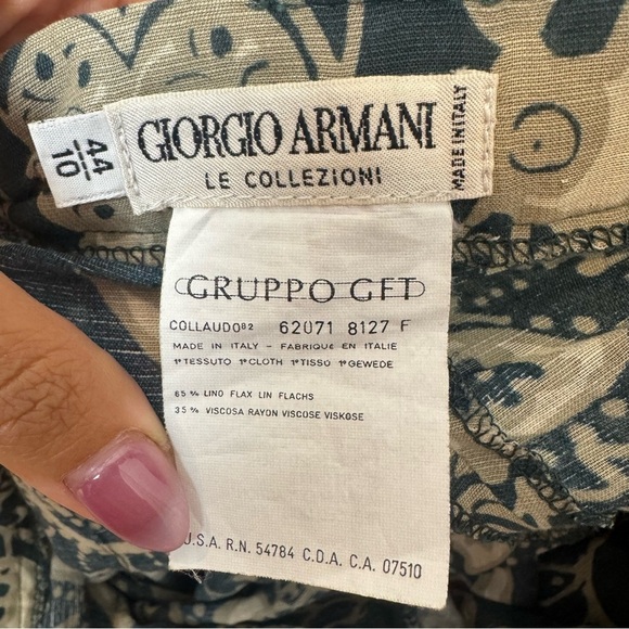 Vintage Linen Giorgio Armani Le Collezioni green floral paisley high rise pants - Picture 2 of 5